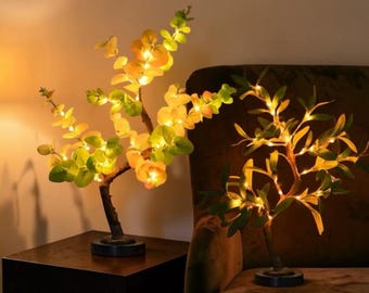 Lámpara de árbol con luces LED de hadas – Luz nocturna de mesita de noche a pilas, base extraíble para decoración