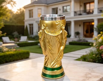 The 2026 World CupGolden World Cup Trophy Shape Stainless Steel Insulated Tumbler - Unique Football World Cup Coffee Cup, Sports Fan Gift fo