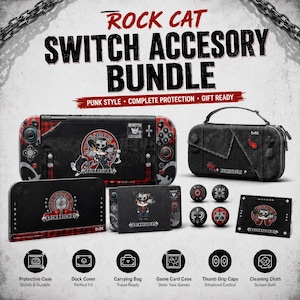 Rock Cat Punk Switch OLEDアクセサリーバンドル、保護ケース、ドックカバー、バッグ