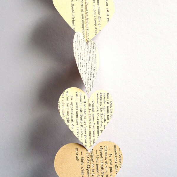 Heart paper garland Valentine banner from vintage book