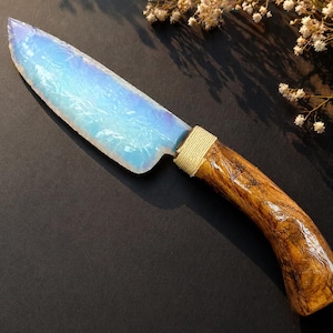 Cuchillo con punta de flecha de opalita de 25 cm, daga de cristal tallada a mano, cuchillo ritual Athame, hoja con mango único, regalo de decoración espiritual
