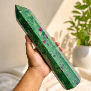 Extra Large Ruby in Fuchsite Crystal Tower | Polished Obelisk Point, Collector Decor