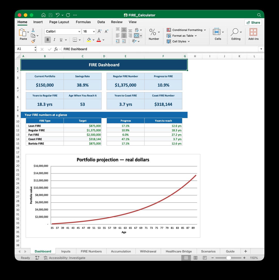 FIRE Calculator Spreadsheet | Early Retirement Planner | Withdrawal ...