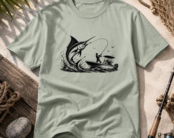 Fishing Shirt for Men, Marlin Fishing Tshirt, Deep Sea Fishing Gift, Fisherman Shirt, Bass Fishing Tee, Gift for Dad, Saltwater Fishing Top