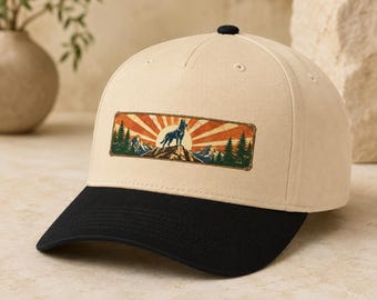 Retro Dog Mountain Cap, Vintage Sunburst Adventure Hat