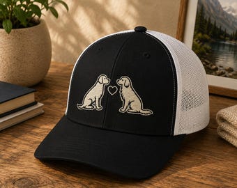 Dog Mom Hat, Two Dogs Heart Trucker Cap, Dog Lover Gift, Dog Dad Hat, Golden Retriever Lab Hat, Cute Dog Hat, Gift for Dog Mom, Dog Owner