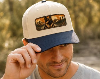 German Shepherd Mountain River Cap, Vintage Dog Lover Outdoor Hat