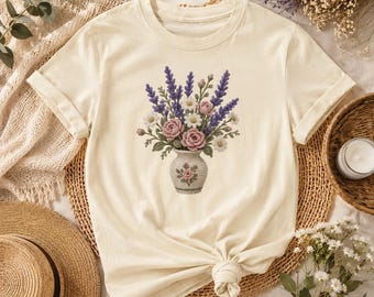 Crochet Flower Vase Shirt | Cottagecore Wildflower Tee | Botanical Women's T-Shirt | Floral Nature Lover Gift