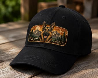 German Shepherd Mountain Dad Hat, Outdoor Dog Lover Cap