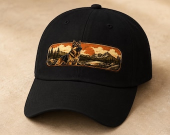 Vintage German Shepherd Dad Hat, Sunset GSD Outdoor Cap
