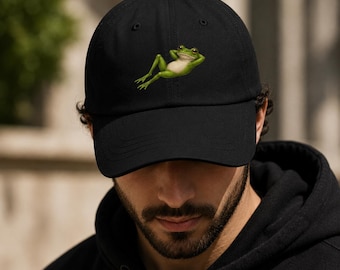 Cute Frog Dad Hat, Funny Frog Cap, Frog Lover Gift, Cottagecore Hat, Aesthetic Frog Cap, Cute Animal Hat, Frog Gift for Her, Frog Lover Cap