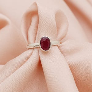 Adjustable Sterling Silver Ruby Ring, Natural Red Gemstone, Oval Cut, Minimalist Simple Band, Elegant Statement Gift For Her, Everyday Ring