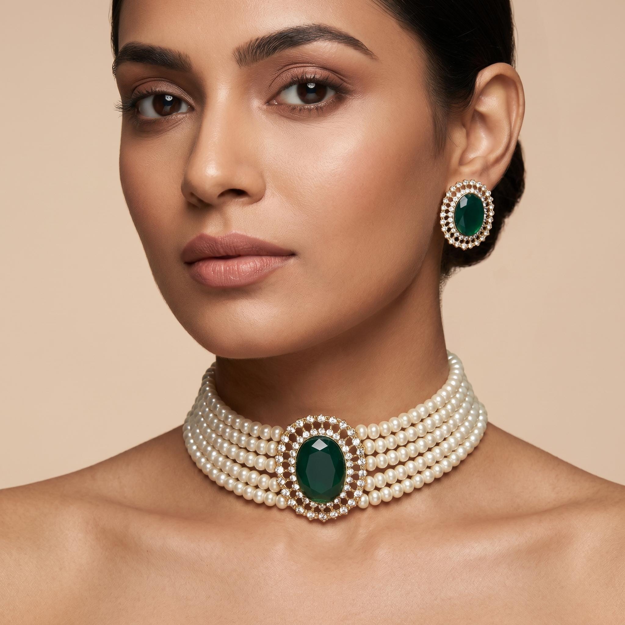 Pearl Choker Necklace Set Kundan Bridal Jewelry Indian Wedding Necklace Earrings Set Gift for Her Kundan Pearl Necklace Set