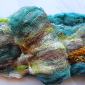 FANGORN FOREST Spinning Fiber Batt with Teeswater Locks, Spinning Fiber, Roving, Art Batt, Felting Fiber, Nuno Felting