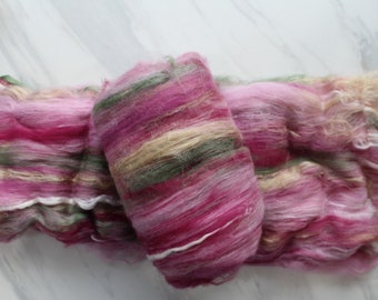 MYSTICAL ROSE Luxury Art Batts to Spin and Felt, Luxury Spinning Fiber, Felting Fiber, Baby Alpaca, Merino Wool, Bamboo, Sparkly Art Batt