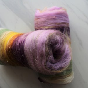 PURPLE IRIS Soft Art Batts to Spin or Felt, Merino Wool, Muga Silk, Sparkly Art Batts, Fiber to Spin, Fiber to Felt, Luxury Fiber, Soft Wool image 7