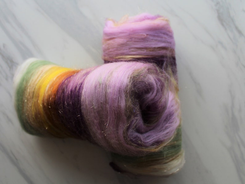 PURPLE IRIS Soft Art Batts to Spin or Felt, Merino Wool, Muga Silk, Sparkly Art Batts, Fiber to Spin, Fiber to Felt, Luxury Fiber, Soft Wool image 7