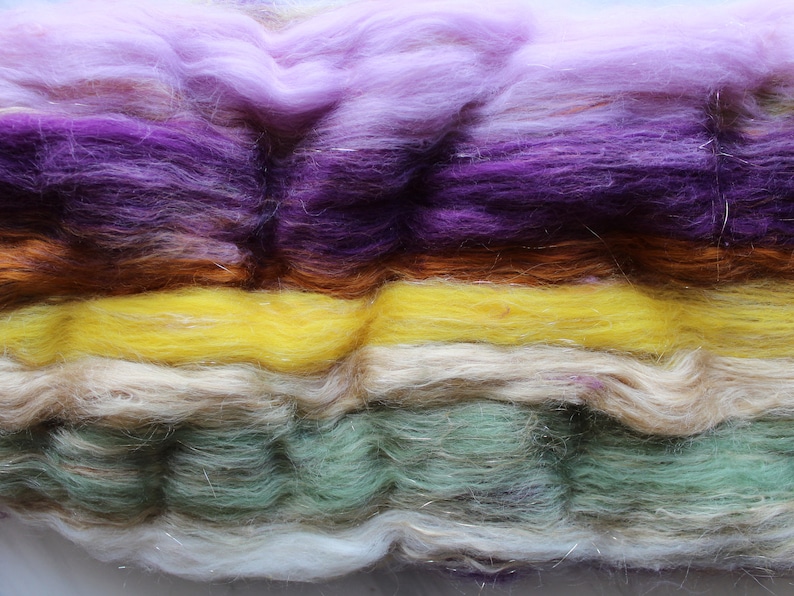 PURPLE IRIS Soft Art Batts to Spin or Felt, Merino Wool, Muga Silk, Sparkly Art Batts, Fiber to Spin, Fiber to Felt, Luxury Fiber, Soft Wool image 3