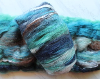 EARTH, SEA, and SKY Spinning Fiber, Soft Art Batt, Merino, Art Batt to Felt, Polwarth Art Batt, Alpaca Batt, Silk Batt for Spinning, Felting