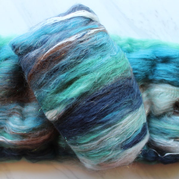 EARTH, SEA, and SKY Spinning Fiber, Soft Art Batt, Merino, Art Batt to Felt, Polwarth Art Batt, Alpaca Batt, Silk Batt for Spinning, Felting