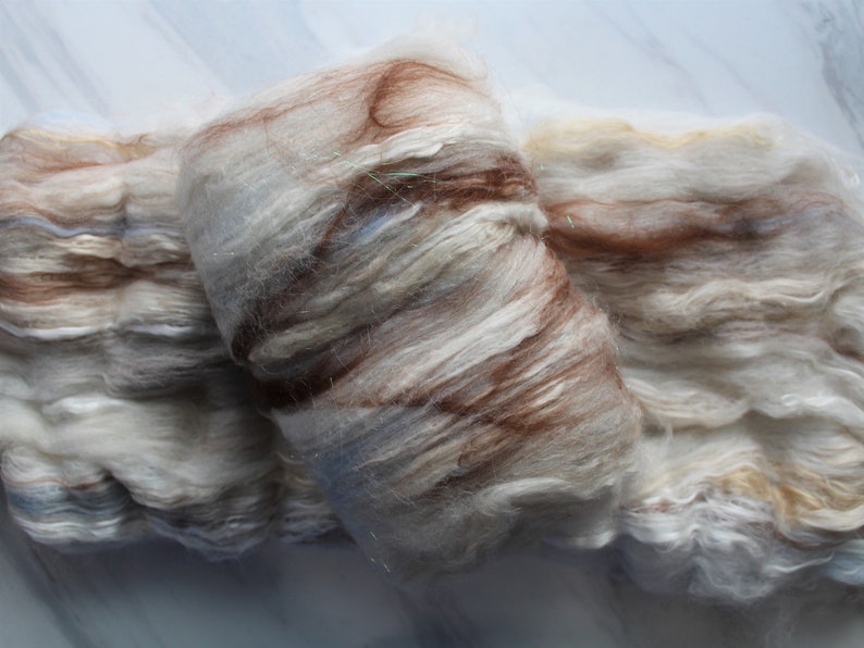 STOPPING BY WOODS Luxury Art Batts to Spin and Felt, Felting Fiber, Spinning Fiber, Mulberry Silk, Merino, Fiber to Spin, Fiber to Felt image 2