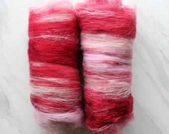 PEPPERMINT Art Batts, Peppermint Candy, Art Batts to Spin, Fiber to Spin, Fiber to Felt, Merino, Silk Spinning Fiber, Red Art Batt