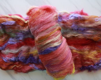 AUTUMN FESTIVAL Textured Spinning Batts with Kid Mohair Locks, Fiber to Spin, Fiber to Felt, Felting Fiber, Spinning Fiber, Emma