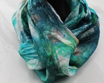 Habotai Silk One of a Kind STARRY NIGHT Hand-Dyed Silk Infinity Scarf 10 x 70 inches Van Gogh Scarf Gift for Mom Silk Scarf