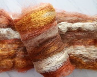 PUMPKIN SPICE LATTE Luxury Spinning Art Batts, Fiber for Spinning, Felting Fiber, Luxury Spinning Top, Muga Silk, Bamboo, Alpaca, Camel