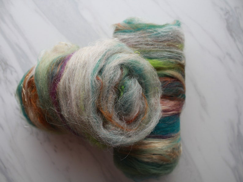 LOTHLORIEN, Luxury Art Batt, Spinning Fiber, Spinning Batt, Felting Batt, Saori Art Batts, Merino, Kid Mohair Locks, Muga Silk, LOTR Batt image 6