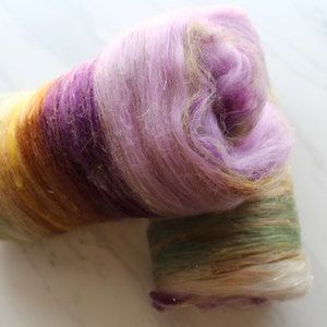 PURPLE IRIS Soft Art Batts to Spin or Felt, Merino Wool, Muga Silk, Sparkly Art Batts, Fiber to Spin, Fiber to Felt, Luxury Fiber, Soft Wool image 2