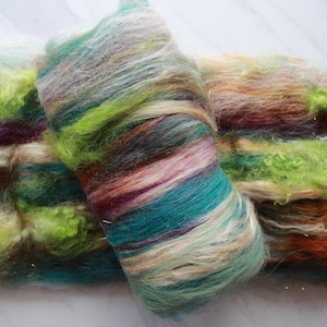 LOTHLORIEN, Luxury Art Batt, Spinning Fiber, Spinning Batt, Felting Batt, Saori Art Batts, Merino, Kid Mohair Locks, Muga Silk, LOTR Batt image 1