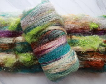 LOTHLORIEN, Luxury Art Batt, Spinning Fiber, Spinning Batt, Felting Batt, Saori Art Batts, Merino, Kid Mohair Locks, Muga Silk, LOTR Batt