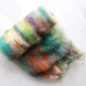 LOTHLORIEN, Luxury Art Batt, Spinning Fiber, Spinning Batt, Felting Batt, Saori Art Batts, Merino, Kid Mohair Locks, Muga Silk, LOTR Batt image 3