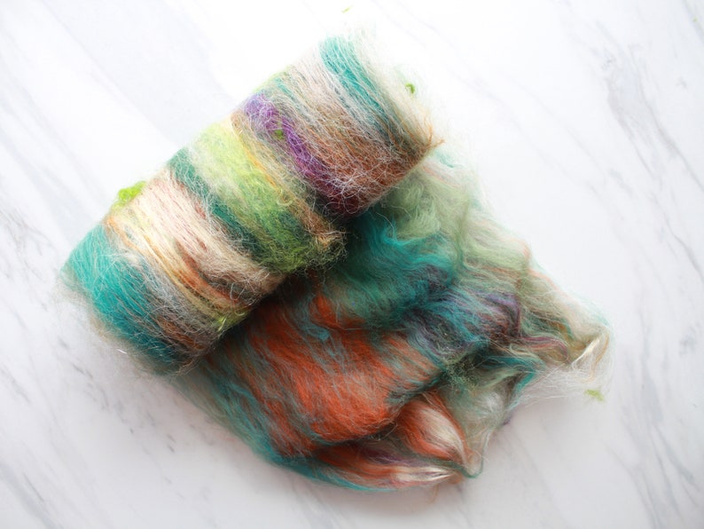 LOTHLORIEN, Luxury Art Batt, Spinning Fiber, Spinning Batt, Felting Batt, Saori Art Batts, Merino, Kid Mohair Locks, Muga Silk, LOTR Batt image 3