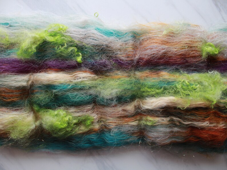 LOTHLORIEN, Luxury Art Batt, Spinning Fiber, Spinning Batt, Felting Batt, Saori Art Batts, Merino, Kid Mohair Locks, Muga Silk, LOTR Batt image 4