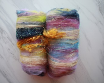 SUNKEN TREASURE Spinning Fiber Batts with Teeswater Locks, Spinning Fiber, Art Batt, Roving, Top, Merino Wool, Felting Fiber