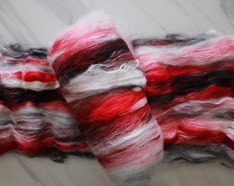 MURDER MYSTERY Spinning Fiber, Fiber to Spin, Luxury Spinning, Red White Black Fiber, Fiber for Spinning, Luxury Fiber, Merino, Silk