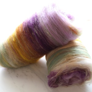 PURPLE IRIS Soft Art Batts to Spin or Felt, Merino Wool, Muga Silk, Sparkly Art Batts, Fiber to Spin, Fiber to Felt, Luxury Fiber, Soft Wool image 6