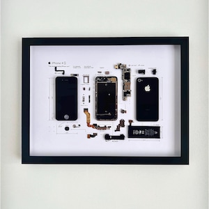 iPhone 4S Deconstructed Apple Art – Handmade Shadow Box Display – Tech Enthusiast Gift