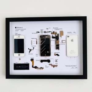 iPhone 4 Deconstructed Apple Art – Handmade Shadow Box Display – Tech Enthusiast Gift