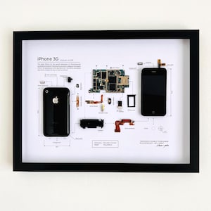 iPhone 3G Deconstructed Apple Art – Handmade Shadow Box Display – Tech Enthusiast Gift