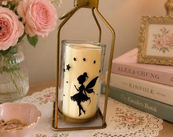 Gold Metal Lantern with glass Fairy Holder/ LED Candle