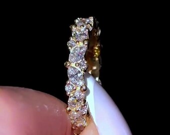 2.5MM Marquise Cut Moissanite Full Eternity Wedding Band For Women Round Diamond Pave Band Ring Marquise Round Pave Stackable  Matching Band