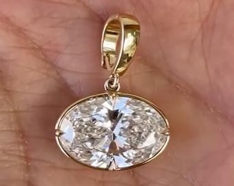 East West 4Ct Oval Cut Bezel Set Solitaire Moissanite Pendant For Women 14K Solid Gold Oval Diamond Bridal Pendant Oval Compass Prong Charm