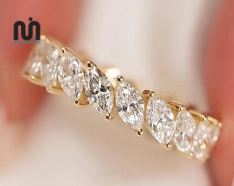 4MM Marquise Cut Moissanite Full Eternity Wedding Band For Women Marquise Diamond Pave Band Ring Marquise Pave Stackable Ring Matching Band