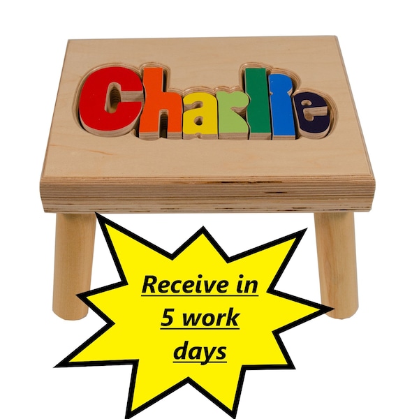 Name Puzzle Stool, RUSH, wooden name puzzle, name puzzles, waldorf toys, step stool, personalized, gift, toddler stool