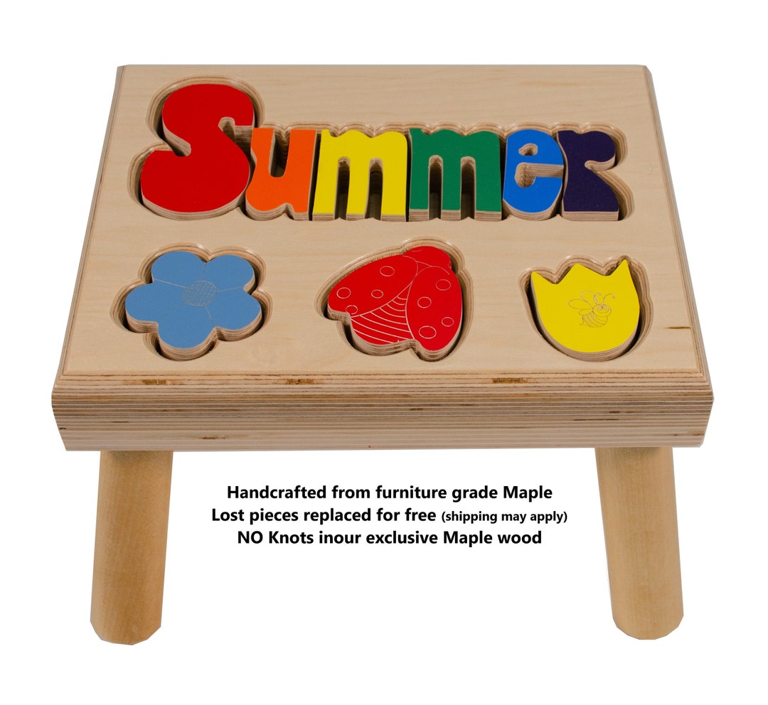 Personalized Name Stool Puzzle Step Stool With Flower Theme Design for Kids Room Etsy