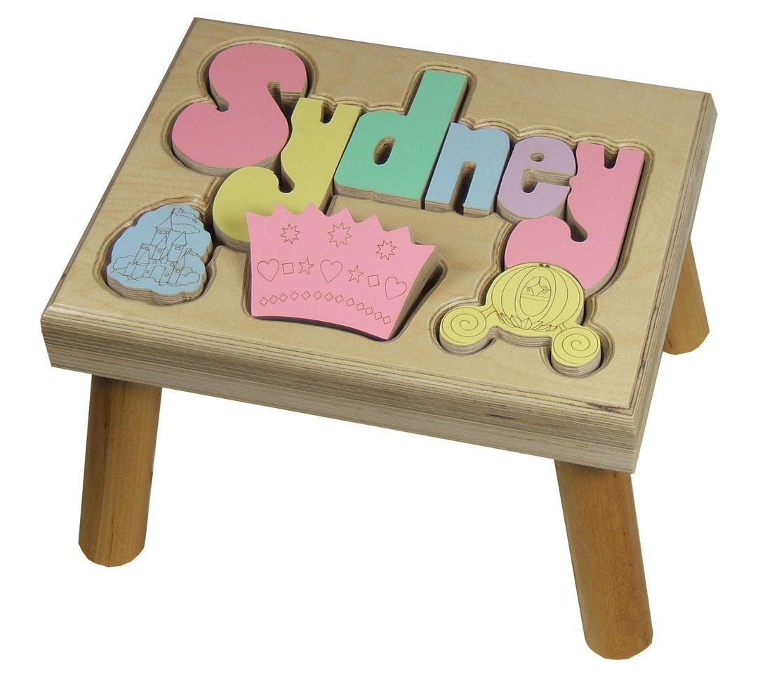 Princess Stool Princess Name Puzzle Stool ~ Personalized Wooden Toddler Stool With ...