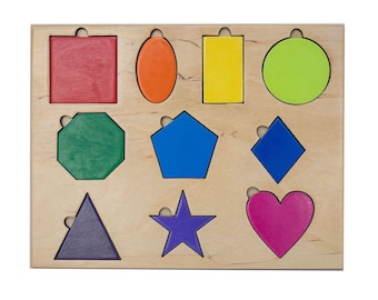 Learning 10 Shapes & Colors Puzzle Board ~ Montessori Educational Toy ~ Shape Matching Puzzle for Early Learning ~ Toddler Fine Motor Skills
